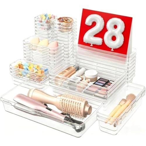 A-LuGei Clear Military Grade Drawer Organizer Set – 28 Pieces, 5 Sizes