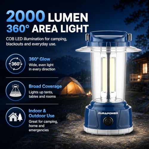 Durapower AM20-1363 Rechargeable LED Camping Lantern 2000 Lumen, 5 Modes, IP44 Waterproof, Power Bank