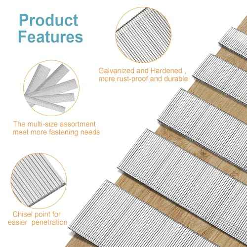18 Gauge Brad Nails, 1500PCS Galvanized Nail Gun Nails for Pneumatic, Electric Brad Nail Gun, 5 Sizes (2inch,1-1/2 inch,1-1/4 inch,1 inch,3/4 inch) 18 GA Brad Nails