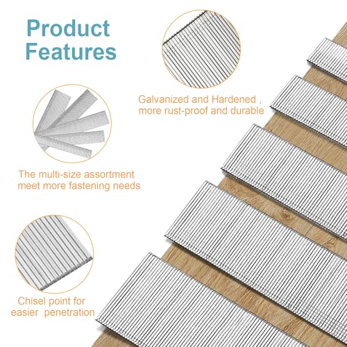 BaBaYang 18 Gauge Brad Nails Combo Pack - 1500 Pieces, 5 Sizes for Nail Gun