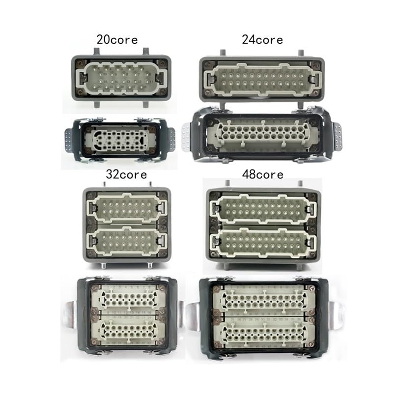 IIUUAYUVI Rectangle Heavy Duty Connector HDC-HE-04/6/16/20/24/32/48 Core Pins Industry Plug Socket Connector 500V 16A(32 core top line)