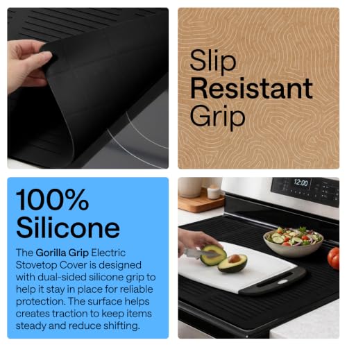 Gorilla Grip Silicone Stove Top Cover 28 x 20 in Black for Electric Stoves - Dual-Sided, Waterproof