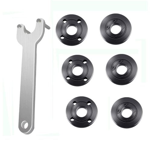 Grinder Flange Angle Wrench Metal Lock Nut Fit for DW Milwaukee Makita 193465-4 Compatible with Bosch Black & Decker Ryobi 4.5" 5" 5/8-11 (1 wrench, 3 inner nuts, 3 outer nuts)