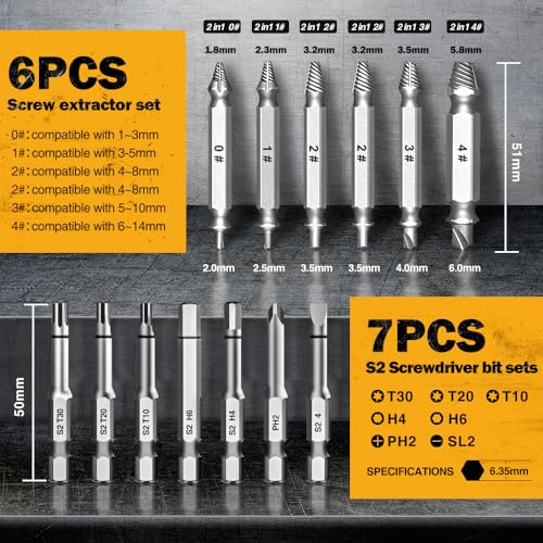 Gifts for Men,16 Pcs Damaged Screw Extractor Set Father's Day Gifts Christmas Stocking Stuffers for Adults Men, ez Out Screw Extractor, Stripped Screw Extractor Set of Rusty Broken Screws & Bolts