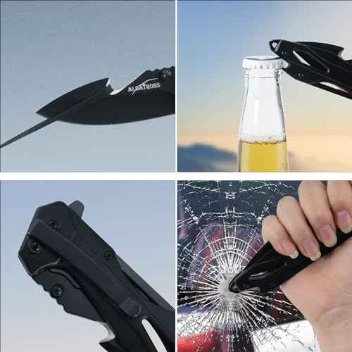ALBATROSS Folding Pocket Knife - Multi-functional knife with Bottle Opener, Glass Breaker & Seatbelt Cutter - Outdoor Everyday Carry Knife (Black, AS-19652-BK)