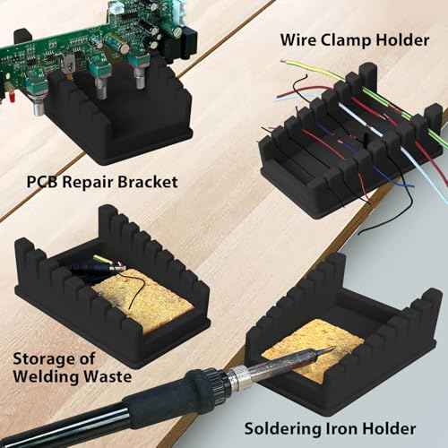 Upgraded Silicone Soldering Stand, Helping Hands Soldering Station, Soldering Wire Holder with 8 Slots Third Hand Soldering Iron Stand for 32AWG to 12AWG Wires 1 Pcs Black with 2 Pcs Solder Sponge