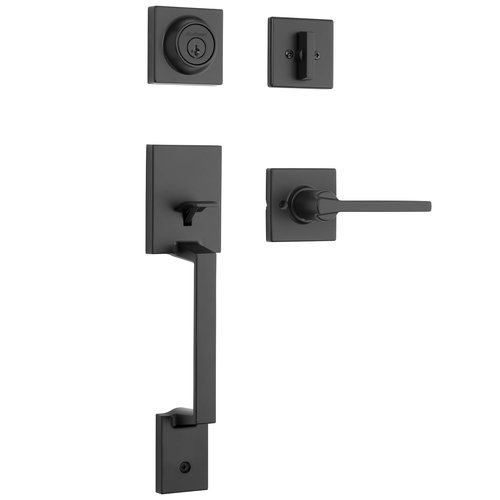 Kwikset Amador Front Door Lock Handle and Deadbolt Set, Entry Handleset Exterior with Casey Reversible Lever, Matte Black, Pick Resistant SmartKey Rekey Deadbolt Security, with Microban Protection