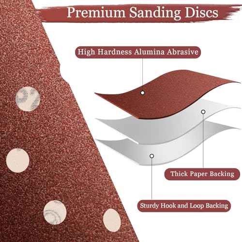 5 Inch Sanding Discs Hook and Loop, 70 PCS 8 Hole Sandpaper Include 40, 60, 80, 120, 180, 240, 320 Grit for Random Orbital Sander
