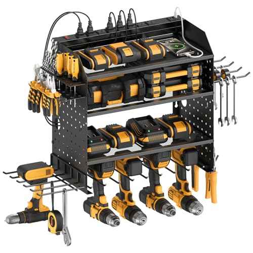 CCCEI Modular Power Tools Organizer with USB Charging Station, 4 Layer Drills and Battery Storage Wall Mount, Garage Shop Organization, Anniversary, Birthday, Gifts for Men, Father, 6FT Cord, Black.