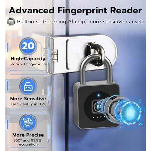 Anweller Fingerprint Gym Locker Lock with Code Keypad, Waterproof Gate Locks for Outdoor Fence, Keyless Entry Smart Combination Padlock, Pad Lock for Locker Storage Unit Shed Pool School
