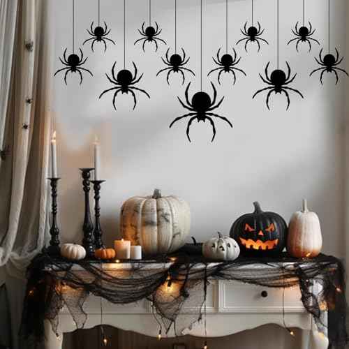 Halloween Spider Wall Decals ? Creepy Black Spider Stickers for Halloween Decorations, Removable Vinyl Wall Decor for Fireplace, Living Room, Windows & Party Decor