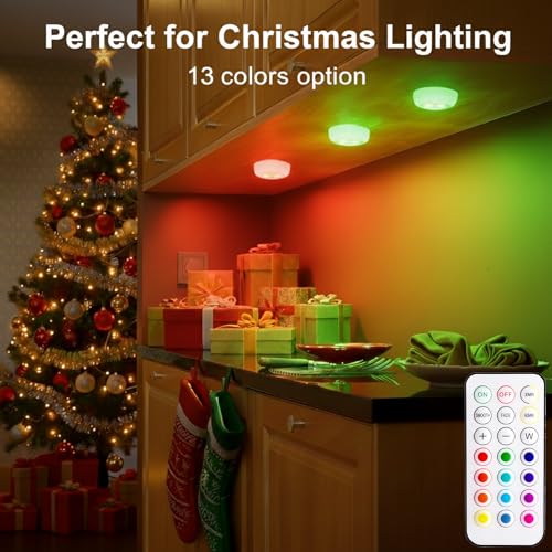 BLS White LED Puck Lights 6 Pack with Remote, RGB Color Changing & Dimming