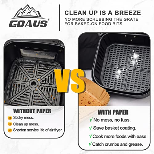 GOAUS 7.9'' Square 150 Pcs Air Fryer Liners for 5-8 Qt Basket | Unbleached, Non-Stick, Oil-Proof Parchment Paper