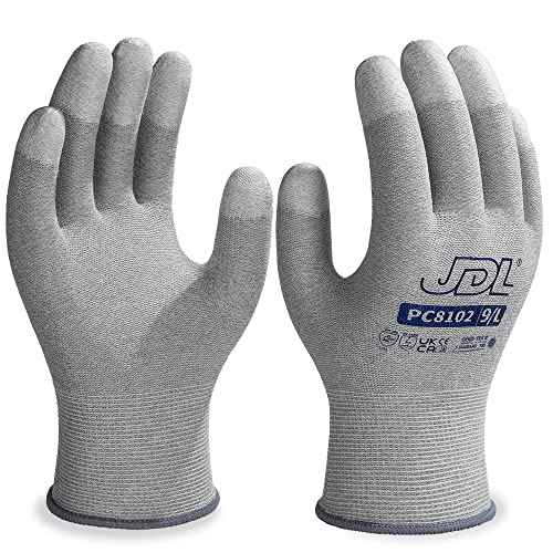 JDL ESD Work Gloves, Anti-Static Gloves for PC Building, 12 pairs, Computer Installation & Repair, High Resistance Carbon Fiber Gloves, Medium