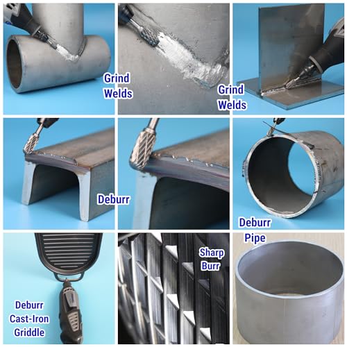 10 Pcs Carbide Burr Set 1/8" Shank Compatible with Dremel Milwaukee Bits Rotary Tools Attachment Kit Rasp Drill File Accessories Metal Wood Stone Steel Grinding Carving Cutting Engraving