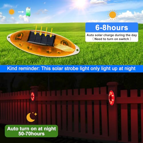Aolyty Solar Strobe Warning Light Outdoor, Bright Solar Safety Flashing Light 4 Pack Road Signs IP54 Waterproof for Construction Site, Traffic, Dock, Marine, Stop Sign (Blue)