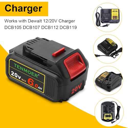 2-Pack 6000mAh Compatible with Dewalt 20V Battery Replace for DCB201 DCB203 DCB204 DCB206 DCB208 Apply to Dewalt Cordless Tools