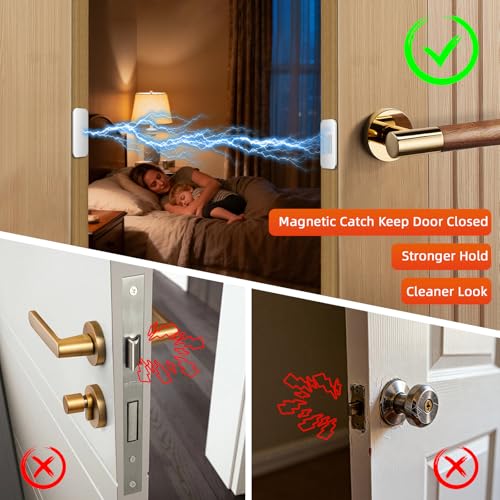 Jiayi Silver 6 Pack Ultra Thin No Drill Magnetic Cabinet Door Catch - Strong Adhesive Stainless Steel Latches for Kitchen & Bathroom