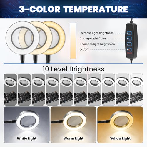 Helping Hands Soldering Station with 5X Magnifying Glass and Light, ELMCONFIG PCB Soldering Holder Metal Circuit Board Holder with 4 Flexible Metal Arms for Soldering, Assembly, Repair