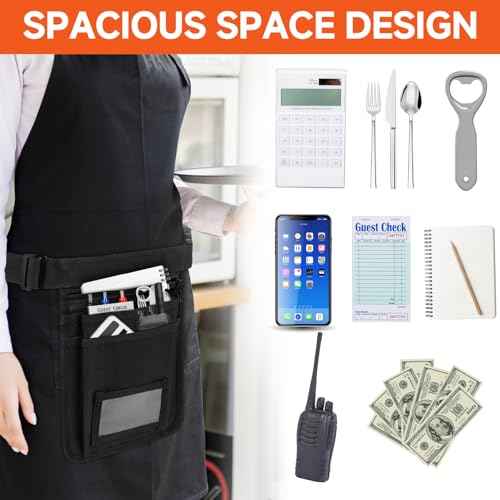 Server Waist Pouch,Restaurant Waitress Accessories Bag,Utility Money Bag Working Serving Apron for Waiter Waitress