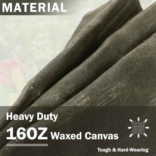 Tool Bag, Heavy Duty 16oz Waxed Canvas Garden Tool Tote - with 3 Inner Slots & 8 Outer Pockets, Multi-Purpose Gardening Tool Storage Bag for Gardener Florist Workshop - Army Green