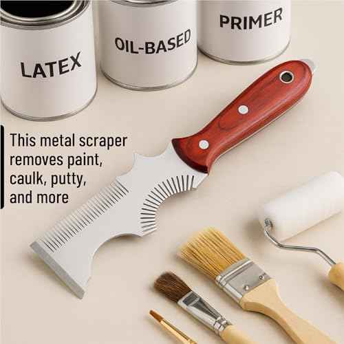 Bates- 8-in-1 Painters Tool, Wooden Handle, Stainless Steel Paint Brush Cleaner Tool, Paint Brush Comb