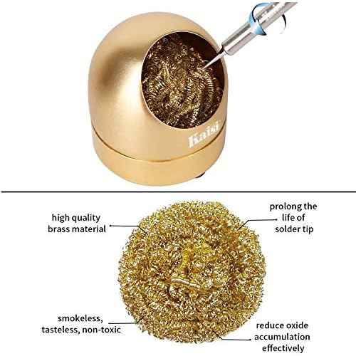 Kaisiking Soldering Iron Tip Cleaner Solder Tip Cleaning Wire and Holder Station Soft Coiled Brass with 3 Pcs Solder Tip Cleaning Wire and 1 Pcs Holder For Cleaning Soldering Irons and Tips