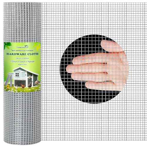 Thinkahead Hardware Cloth 1/2 inch 24 X 100 ft 19 Gauge, Galvanized Wire Mesh Roll, Welded Wire Fencing, Hardware Cloth for Chicken Coop Wire, Rabbit Cage Wire