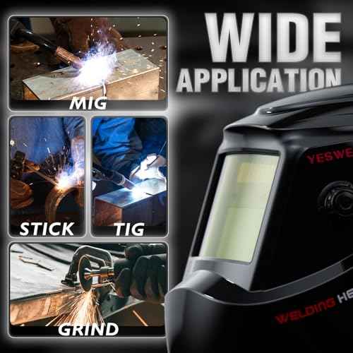 YESWELDER Auto Darkening Welding Helmet, Blue Light Blocking, 1/1/1/1 True Color Solar Powered Welding Hood with 2 Arc Sensors, Wide Shade 3.5/9-13 Welder Mask for TIG MIG ARC and Grind