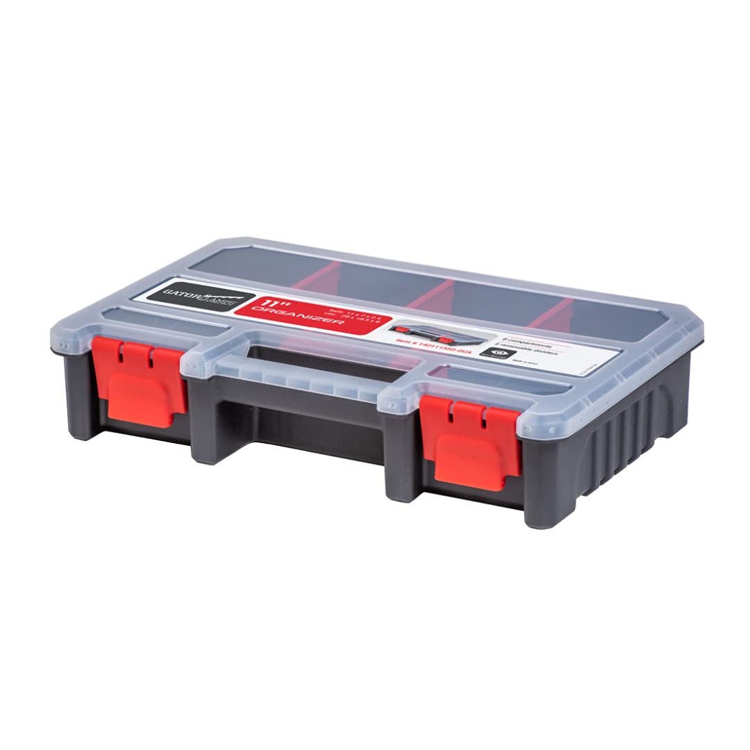 Compact Parts Organizer Box – Small Hardware Storage Case with 9 Compartments & 5 Dividers – Durable Nylon Screw, Bolt, Craft Organizer for Toolbox, Drawer, or Garage Use