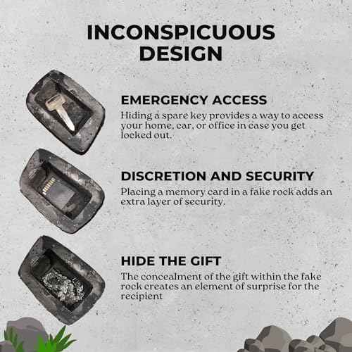 Performore Hide-A-Key Realistic Rock Key Holder ? Weatherproof, Outdoor, Standard Spare Keys Hider by Rockey Safe, Fits with Landscaping, Loose-Bottom Design