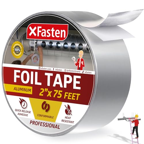 XFasten Aluminum Foil Tape for Ductwork - 2 Inches x 75 Feet, Heavy Duty, High Temp HVAC Duct Seal