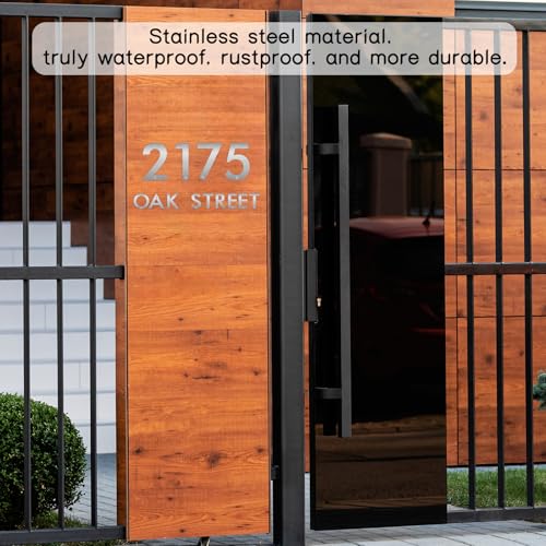Monlyey 4 Inch Floating House Numbers and Metal Letters for Outdoor Signs - Modern Stainless Steel Address Numbers (1/4 Inch Variation)