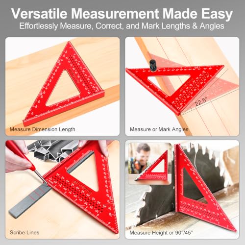 ARTYMASTER 7 Inch Carpenter Square Imperial 1/16" Precision Rafter Square - Aluminum Alloy AM13D (US)