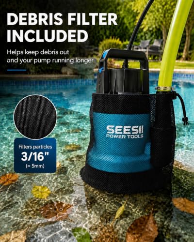 Seesii 1HP Submersible Water Pump - Royal Blue, 4755 GPH, 36ft Lift, Hose Kit Included