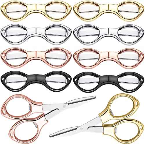 Tatuo 8 Pcs Stainless Steel Scissors Folding Mini Scissor Anti Rust Portable Keychain Scissors Small Glasses Shaped Compact Shear Telescopic Cutter for Travel School Office (Folding, Folding Style)