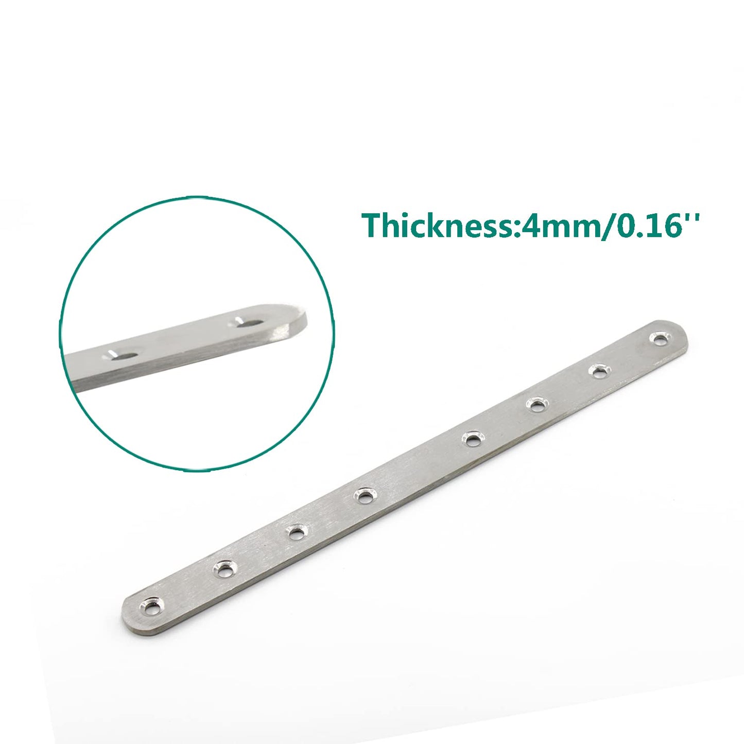 4 Pack Flat Mending Plate for Wood,ULIFESTAR Stainless Steel Straight Brackets 300mm / 12" Length 8 Screw Hole Flat Repair Fixing Wood Brace Joining Plates Connector with Fixing Screws