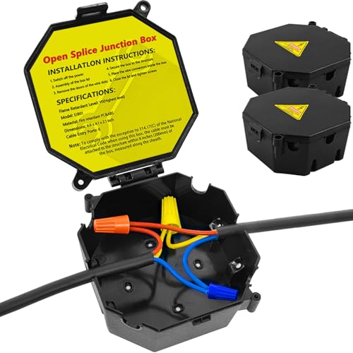 MIARALA Black Open Splice Junction Box 2 Pack - Flame-Retardant, Safety-Designed Electrical Enclosures