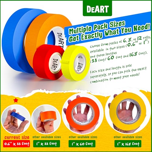 DEART Colored Masking Tape Set 8 Rolls 0.6 Inch for Crafts & Painting