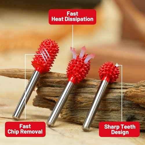 EZARC Tungsten Carbide Rotary Burr Kit, 1/8¡¯¡¯ Shaft Wood Carving Bits, Very Coarse Engraving & Material Removal Tool with Storage Case, 3-Piece