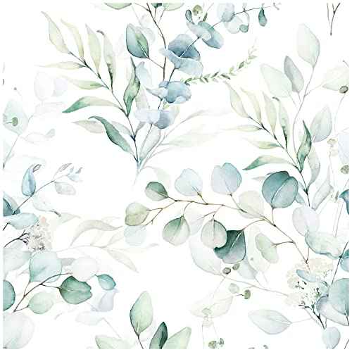 Floralplus Peel and Stick Wallpaper Boho Eucalyptus Leaf Wallpaper for Bathroom Renter Friendly Removable Wallpapers Stick On Contact Paper for Bedroom Home Decor 17.5 x118 in
