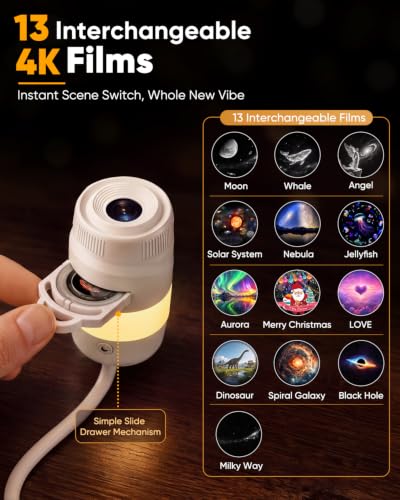 Afootry Starry Sky Galaxy Night Light Projector with 13 HD Films - 2-in-1 Holographic & Bedside Light