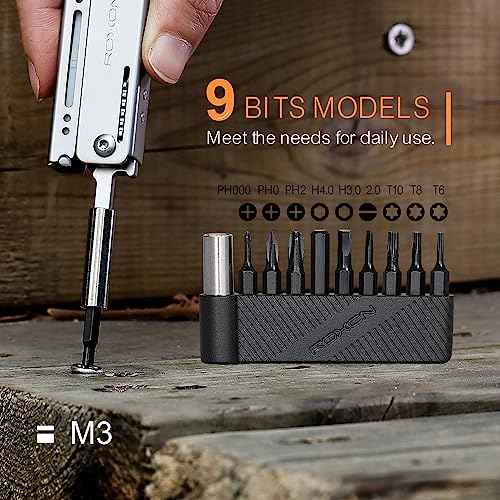 ROXON 9 pcs bit group set with magnet extended holder to adapt bits for ROXON KS2, H1, S802S, M2, M3 ; Different sizes of screwdriver T8 T6 T10 PH0 PH2