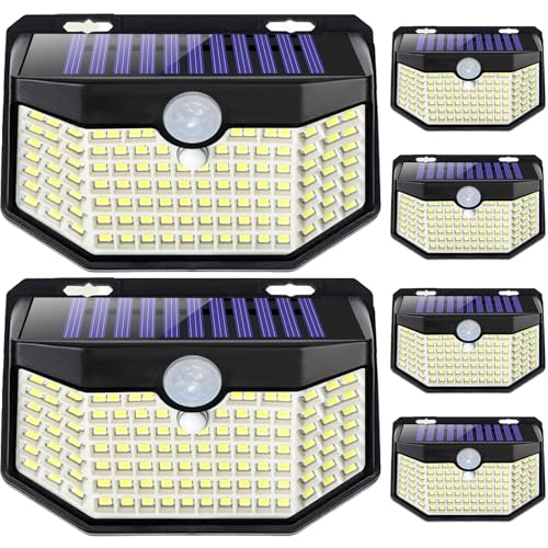 Black 6-Pack HMCITY 120 LED Solar Motion Sensor Wall Lights Outdoor Waterproof