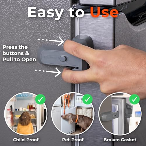 Childproof Refrigerator Lock with Adhesive - No Tools Needed, Auto Lock, 2-Pack
