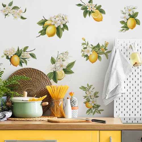 8 Pcs Lemons Wall Stickers, sacinora DIY Lemon Fruit Art Wall Decals Removable Vinyl Peel and Stick for Kitchen Dining Restaurant Bar Furniture Refrigerator Home Decor