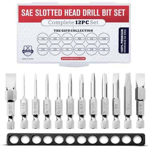 Slotted Screwdriver Bit Set | Premium12pc Complete SAE Set Bit Holder and Storage case Precision 1/4in Hex Shank Magnetic Flat Head Drive Bits Set 2 in Long Security Set for Drill Impact Drivers