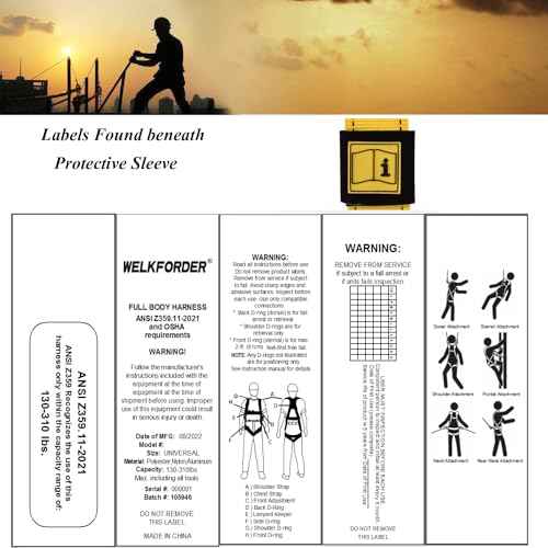 3D-Ring Industrial Fall Protection Safety Harness ANSI/ASSE Z359.11-2021 Compliant Full Body Personal Protection Equipment 3-Point Adjustment Universal 310 lbs
