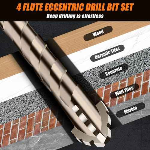 5PCS Four Blade Serrated Eccentric Drill Bits, High-Strength Eccentric Twist Drill Bit, Four Edged Serrated Eccentric Drill Bit Set for Concrete Glass Brick Cement Tile Marble Wood(4/6/8/10/12mm)