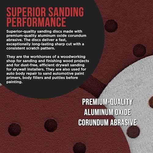 Premium 5" Red 8-Hole Pattern 40 Grit Sanding Discs, Box of 30 - Dustless Hook & Loop Backing Sandpaper for Random Orbital Sanders, Coarse-Cut Abrasive - Woodworking, Sand Auto Paint